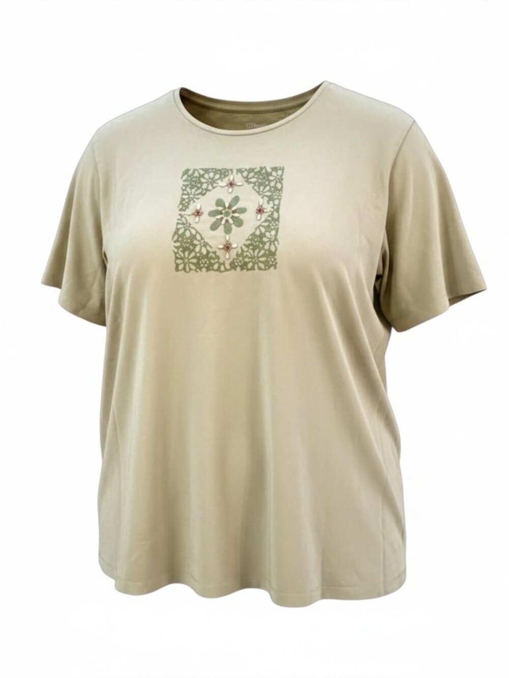 Liz & Me Catherines Green Beaded Shirt Women’s 3X Stretch Knit Short Sleeve Top